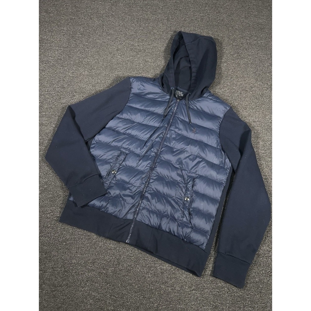 Polo Ralph Lauren Jacket Mens Medium Blue Panel Hybrid Down Full Zip Performanc